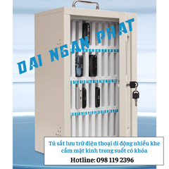 Tủ sắt lưu trữ điện thoại 102 khe cắm mặt kính trong suốt có khóa