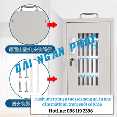 Tủ sắt lưu trữ điện thoại 72 khe cắm mặt kính trong suốt có khóa