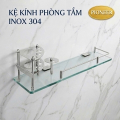 Kệ kính nhà tắm Pioneer để ly, bàn chải, kem đánh răng tặng kèm ly thủy tinh, Mã PE:39, TP:39