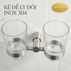 Kệ để ly đôi Pioneer Inox 304 cao cấp trong phòng tắm tặng kèm 2 ly thái lan, Mã TP:6004