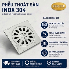 Phễu Thoát Sàn Pioneer Inox 304 KT: 10x10 Cm Hàng Đúc Phi 60- Mã SP: PE351