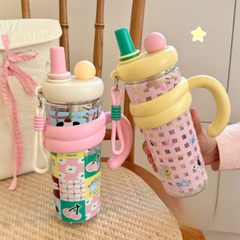 [ Set 2 Cái ] Bình Nước Caro ( 800ml - Kèm Móc Khóa ) - 921246