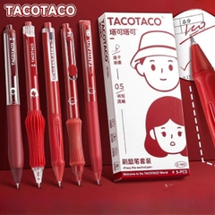 [ Set 5 Bộ ] Bút Gel Bấm Tacotaco [ 0.5mm / Đỏ / Hộp 5 Cây ] - 19193