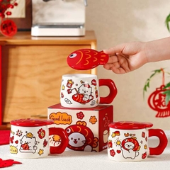 [ Set 2 Cái ] Cốc Sứ + Nắp [ Hộp Màu ] - 21270