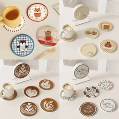 [ Set 10 Cái ] Lót Cốc [ Làm Từ Đất Tảo Thấm Hút Cao Cấp / Có Thể Vệ Sinh / Dày 9mm ] - 22133