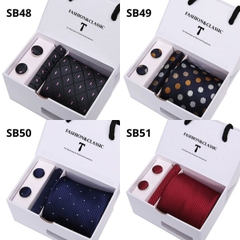 [ Set 2 Bộ Quà Tặng 5 Món ] Cà Vạt 146*75*35mm / Khăn 250*250mm - 18581