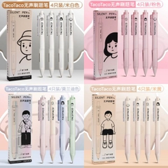 [ Set 5 Hộp ] Bút Bi Gel TacoTaco Silent Pen [ 0.5mm / Đen / Hộp 4 Cây ] - 19190