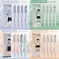 [ Set 5 Hộp ] Bút Bi Gel TacoTaco Silent Pen [ 0.5mm / Đen / Hộp 4 Cây ] - 19190