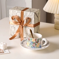 [ Set 2 Cái ] Ly Cốc Sứ + Đĩa + Thìa [ Hộp Quà Tặng ] - 18428