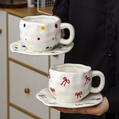 [ Set 2 Cái ] Ly Cốc Sứ + Đĩa - 18478