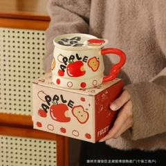 [ Set 2 Cái ] Cốc Sứ + Nắp [ Hộp Màu ] - 21272