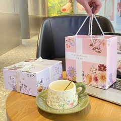 [ Set 2 Cái ] Ly Cốc Sứ + Đĩa + Thìa [ Hộp Quà Tặng ] - 18429