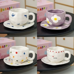 [ Set 2 Cái ] Ly Cốc Sứ + Đĩa - 18478