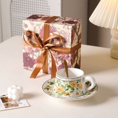 [ Set 2 Cái ] Ly Cốc Sứ + Đĩa + Thìa [ Hộp Quà Tặng ] - 18428