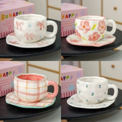 [ Set 2 Cái ] Ly Cốc Sứ + Đĩa - 18478