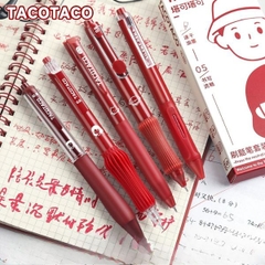 [ Set 5 Bộ ] Bút Gel Bấm Tacotaco [ 0.5mm / Đỏ / Hộp 5 Cây ] - 19193
