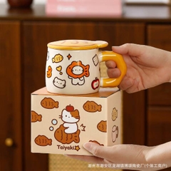 [ Set 2 Cái ] Cốc Sứ + Nắp [ Hộp Màu ] - 21273