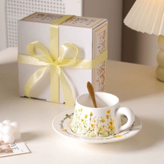 [ Set 2 Cái ] Ly Cốc Sứ + Đĩa + Thìa [ Hộp Quà Tặng ] - 18428