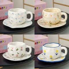 [ Set 2 Cái ] Ly Cốc Sứ + Đĩa - 18478