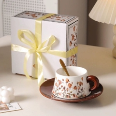 [ Set 2 Cái ] Ly Cốc Sứ + Đĩa + Thìa [ Hộp Quà Tặng ] - 18428