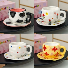 [ Set 2 Cái ] Ly Cốc Sứ + Đĩa - 18478