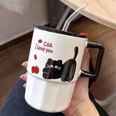 [ Set 2 Cái ] Cốc Sứ [ 500ml - Ống Hút Không Có Nắp ] - 16274