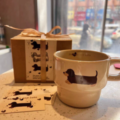 [ Set 5 Cái ] Cốc Nước Gốm Hình Chó Dachshund [ Hộp + Ruy Băng ] - 920780