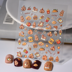 [ Set 12 Túi ] Sticker Dán Nail 5D Capybara, Dập Nổi, Chống Nước, Keo Cao Cấp - 922311