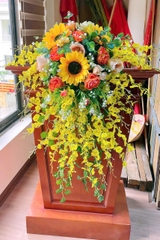 Hoa tượng Bác Hồ và hoa bục phát biểu