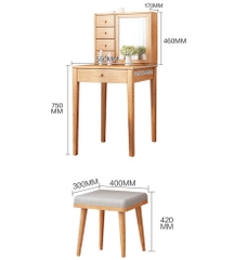 BTĐ03 - Bộ Bàn Trang Điểm Kèm Ghế Gỗ Sồi Tự Nhiên – Hiện đại, nhỏ gọn, sang trọng