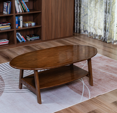 BT07 - Bàn Trà Gỗ Sồi Mặt Elip 2 Tầng – Đẹp Bền, Tiện Lợi, Phù Hợp Mọi Không Gian