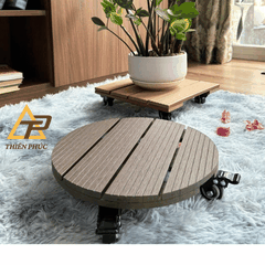 Đế lót chậu cây bằng gỗ nhựa có bánh xe – Di chuyển dễ dàng, bền đẹp, chống nước