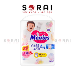 Bỉm Merries Nhật Bản M quần mẫu mới 52+6 cho bé 6-11kg