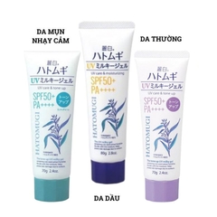 Kem chống nắng Kumano Hatomugi SPF50 + PA ++++ nâng tông, dưỡng ẩm da 70g - xanh bạc hà