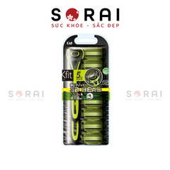Dao cạo râu 3D Xfit Kai 5 lưỡi kép, 2 cán, 8 đầu thay có bôi trơn