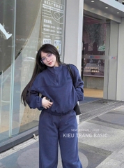 BỘ NỈ ÉP THÊU CHỮ BAD NỮ XANH THAN