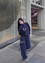 BỘ NỈ ÉP THÊU CHỮ BAD NỮ XANH THAN