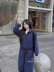 BỘ NỈ ÉP THÊU CHỮ BAD NỮ XANH THAN