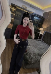 QUẦN JEAN NỮ XUÔNG NẮP TÚI CHÉO XANH ĐEN