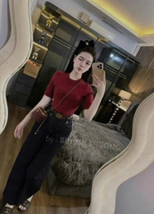 QUẦN JEAN NỮ XUÔNG NẮP TÚI CHÉO XANH ĐEN