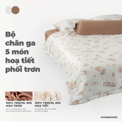 Bộ Chăn Ga Lụa Tencel Hoạ Tiết Búp Bê Nền Kem