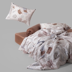 Bộ Chăn Ga Gối Lụa Tencel Hoạ Tiết Thú Nền Be