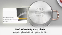 Bộ 3 nồi inox 3 đáy nắp kính Sunhouse SHG306
