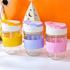 [ Đồng giá 19k] cốc thuỷ tinh có nắp đậy và ống hút