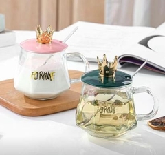 [ Đồng giá ]Cốc thủy tinh vương miện có nắp (thìa nhỏ)