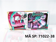 71022-38  HỘP BÀN TRANG ĐIỂM PIN + MÁY SẤY, GƯƠNG, LƯỢC, ỐNG CUỐN, SON, VÒNG TAY, TÚI XÁCH   71022-