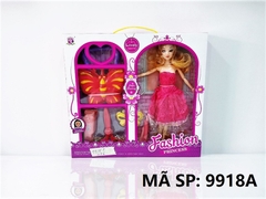 9918A  HỘP BABY 1C KHỚP, MẮT THỦY TINH + TÚI XÁCH BƯỚM, KÉO, KẸP, TÔNG ĐƠ   Fashion Princess