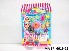 6619-25  VỈ BẾP MÁY TÍNH TIỀN SIÊU THỊ + BÁNH, ĐỒ GẮP + KẸO + XE ĐẨY + SỮA, BÁNH KEM + 2 LY BẮP