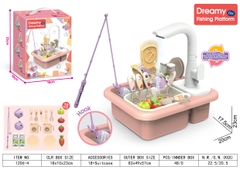 1206-4  HỘP BẾP BỒN RỬA CHÉN PIN + CÂU CÁ (HỒNG)