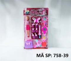 758-39  VỈ TRANG ĐIỂM TÚI XÁCH, MÁY SẤY, GƯƠNG, LƯỢC, MÁY UỐN TÓC + 1C BABY + 1 ÁO